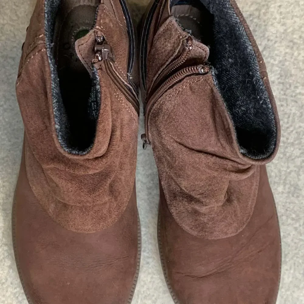 Earth Origins Paige Brown Leather and Suede Slouch Ankle Boots